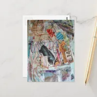 faces numbers words abstract mixed media collage postcard