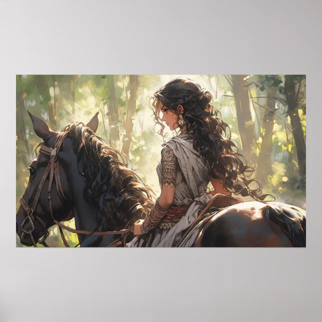 Anime horseback ride in the woods poster