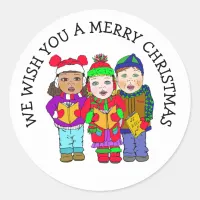 Wishing you a Merry Christmas Carolers Classic Round Sticker