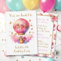 Pretty Pink and Gold Hot Air Balloons Birthday Invitation