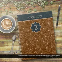 Country Flowers Brown Blue Personalized School Planner