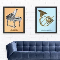 Harpsichord and Horn Vintage Musical Instruments Wall Art Sets