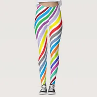 Colorful Red Purple Lime Green Abstract Stripes Leggings