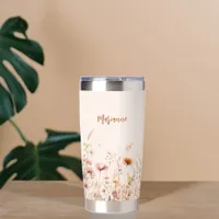 Wildflowers beige pink custom name script insulated tumbler