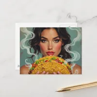 Beautiful Woman With a Taco Postcard
