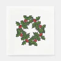 Napkin - Wreath of Holly Leaves and Berries