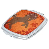 Majestic Horse in Asian Floral Tapestry Compact Mirror