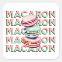 Yummy Pastel Macaron Cookies with Vintage Vibe Square Sticker