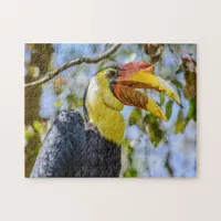 Photograph Wrinkled Hornbill Bird in Trees Jigsaw Puzzle