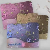 Fancy Elegant Shiny Blue Gold Pink Metallic Stars  File Folder