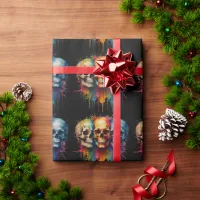 Vibrant Skull Art on Black Background Wrapping Paper