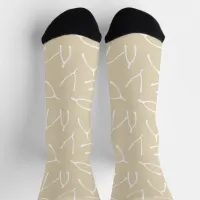 Wishing Bones Wishbone Pattern Beige White Socks