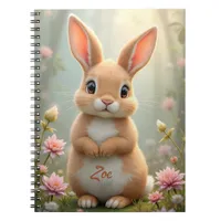 Cute little bunny surrounded by flowers, custom  notebook