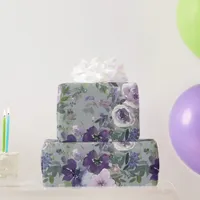 Purple Watercolor Flowers Wrapping Paper