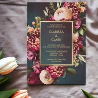 Dark Moody Bold Floral Marsala Wedding Invitation