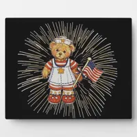 Vintage Nurse Bear with Modern White Fireworks Plaque