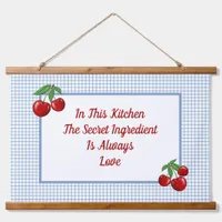 Red Cherries on Blue Checked Kitchen Hanging Tapestry