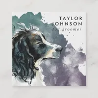 Watercolor Springer Spaniel Dog Groomer Square Business Card