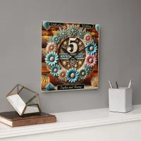 Timeless Love: Fifth 5th Anniversary Floral Square Wall Clock