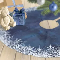 Snowflakes Border on Watercolor Navy Blue ID727 Brushed Polyester Tree Skirt