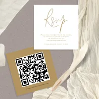 Script QR Code Wedding Gold White RSVP Enclosure