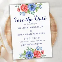 Patriotic Floral Red White Blue 4th July Wedding Save The Date