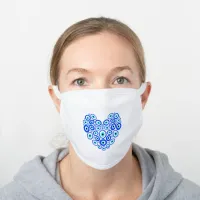 Greek Eye Heart Blue and White White Cotton Face Mask