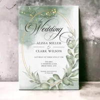 Watercolor Eucalyptus Greenery Gold Wedding Invitation