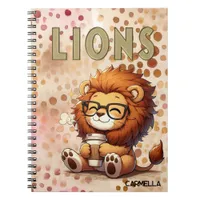 Cute Kawaii Lion with Coffee and Custom Text Notebook