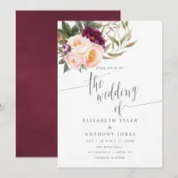 Burgundy - Marsala and Peach Floral Wedding Invite