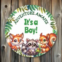 Adventure Awaits It's a Boy Baby Shower Classic Round Sticker