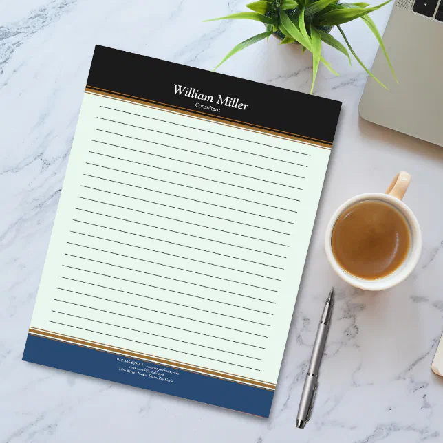 Modern Minimalist Black Blue Stripes Lined Notepad