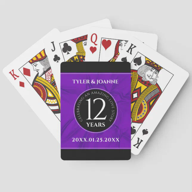 Elegant 12th Silk Wedding Anniversary Celebration Poker Cards