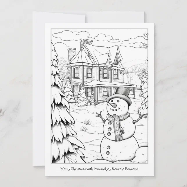 Cute Snowman Family Home Art Coloring Christmas Holiday Card