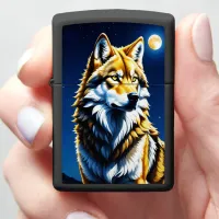 Golden and Silver Wolf Sunset Zippo Lighter