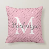 Girly Blush Pink Glitter Stripes Monogram Throw Pillow