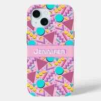90s Kid Pink Retro Geometric Personalized iPhone 15 Case