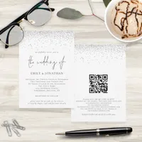 Elegant Script Silver Glitter QR Code Wedding Invi Invitation