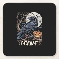 Retro F-Caw-F Bird Crow Funny Crow Bird Cawing Gru Square Paper Coaster