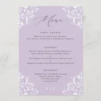 Elegant Lavender Purple Vintage Wedding Menu