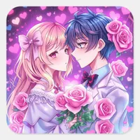 Anime Valentine's Day Boy and Girl Romantic Large Square Sticker