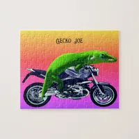 Gecko Motorcycle Rider Pink Horizon Add Name 8x10 Jigsaw Puzzle