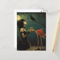 Goth Woman with a retro gelatin salad a Goldfish  Postcard