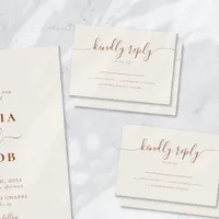 Cream Bohemian Script Simple Modern Wedding  RSVP Card