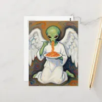 Angel Alien Eating Spaghetti Postcard