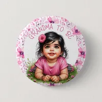 Girl's Floral Pink Baby Shower | Grandma to be Button