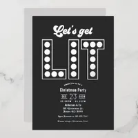 Charcoal Shine Let's Get Lit Retro Christmas Party Foil Invitation