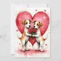 Whimsical Dogs Valentine Hearts and Red Roses Card