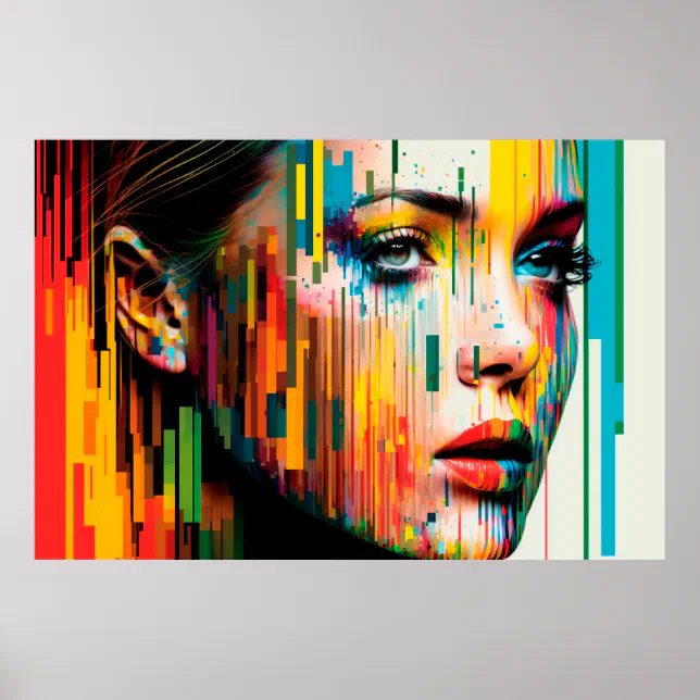 Woman's Face Made of Color Bars Portrait Poster