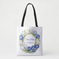 Elegant Watercolor Tulip Wreath Wedding Blue Ivory Tote Bag